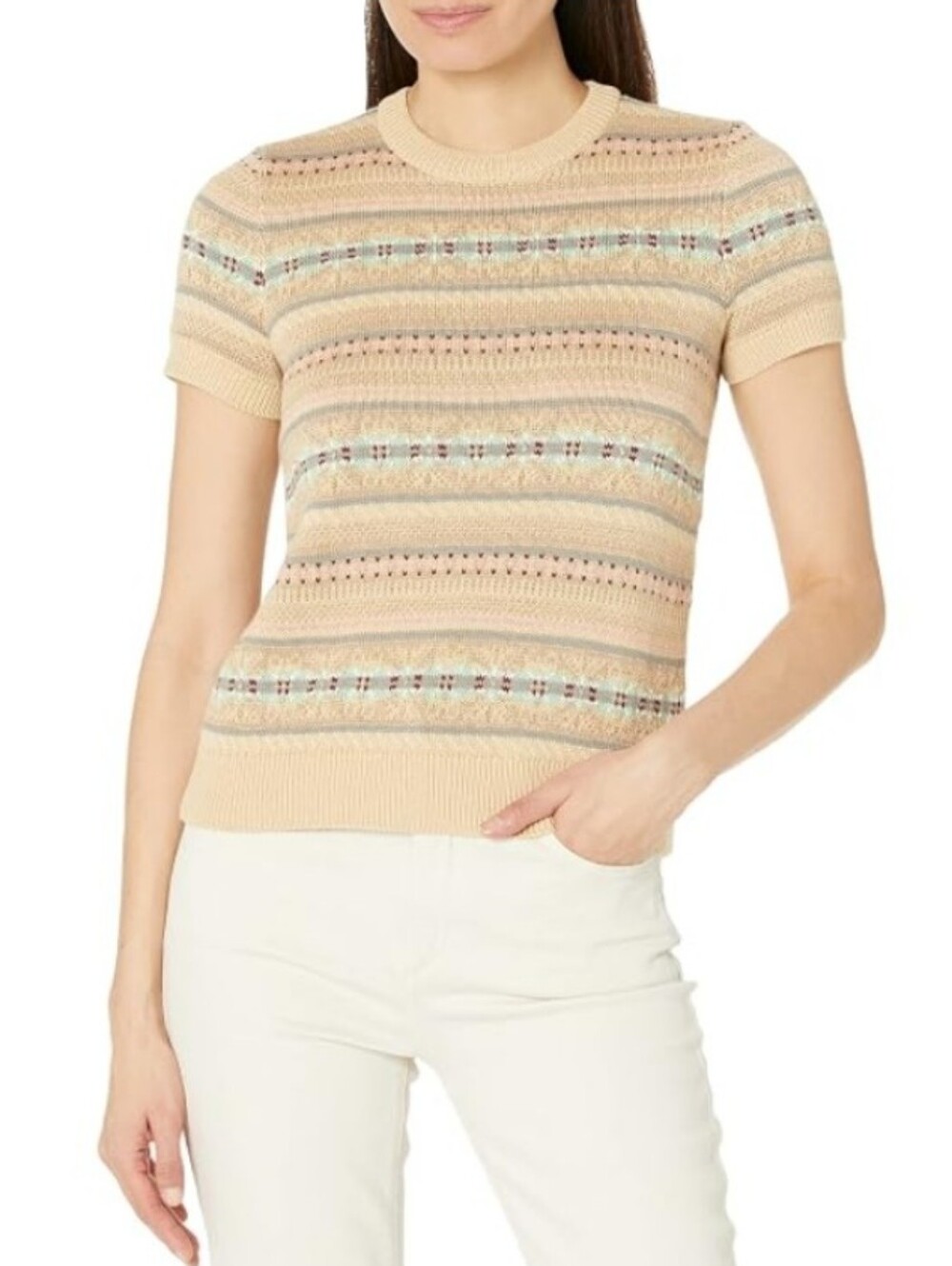 Lauren Ralph Lauren Fair Isle Cotton Linen Short Sleeve Sweater
